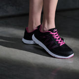 Front view of Diawin black sneakers with pink laces for wide and diabetic feet.